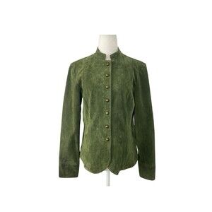 Liv a Little Leather Jacket Womens Medium Green Snap Pockets